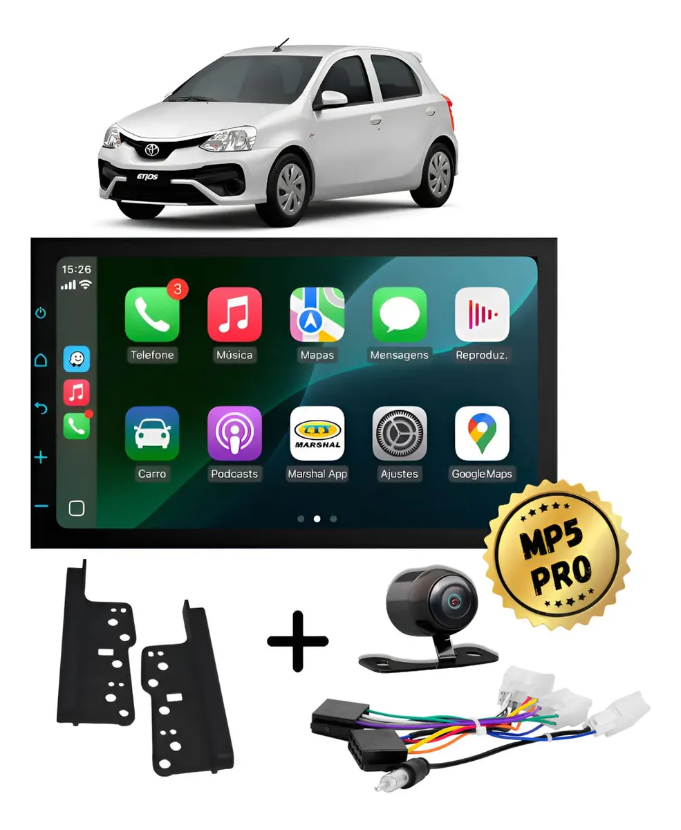 Kit Multimidia Mp5 Pro+ 7 Toyota Etios 2014+ Com Chicote
