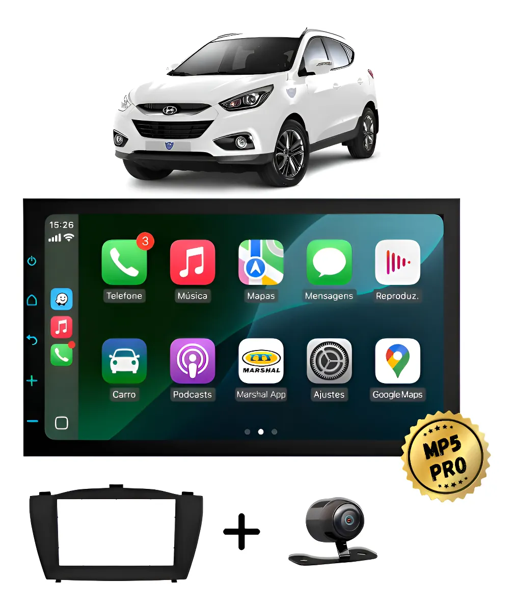 Kit Multimidia Mp5 Pro+ 7' Hyundai Ix35 2010 Acima