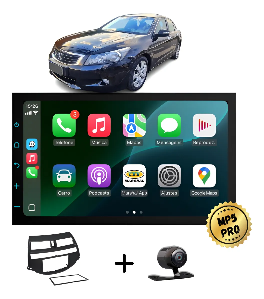 Kit Multimidia Mp5 Pro+ 7' Accord 2008 2009 2010 2011 À 2014