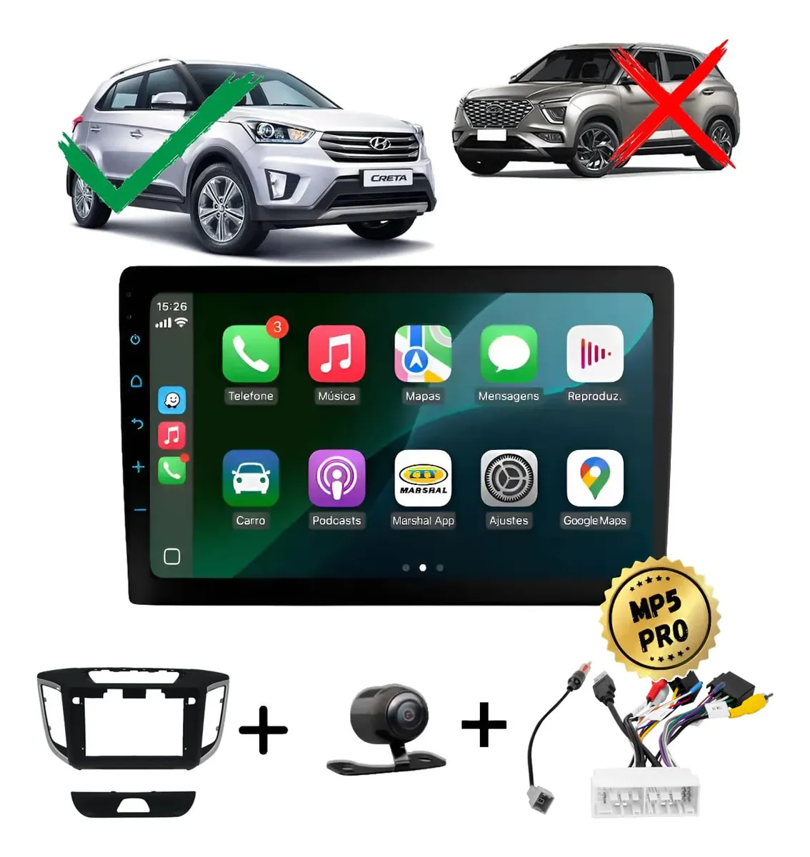 Kit Multimidia Mp5 Pro+ 9'' Hyundai Creta 2014/2024
