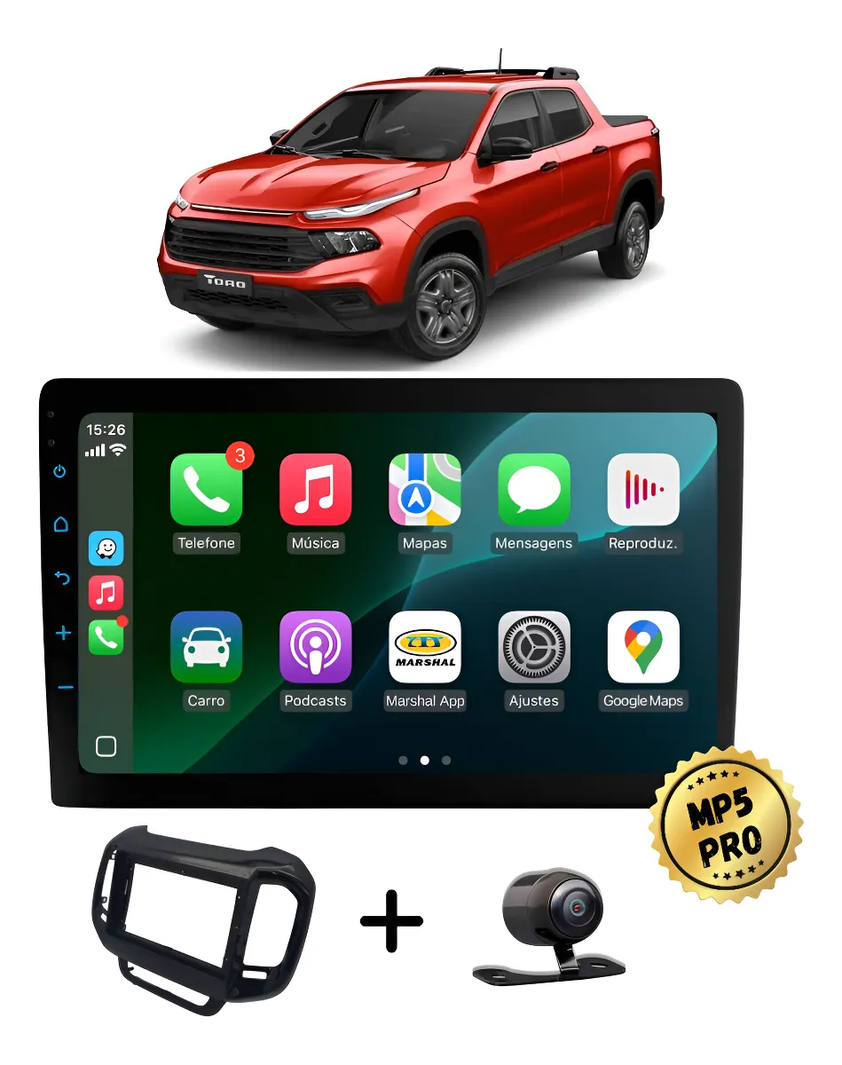 Kit Multimidia Mp5 Pro+ 9' Fiat Toro 2016 2017 2018 Até 2021