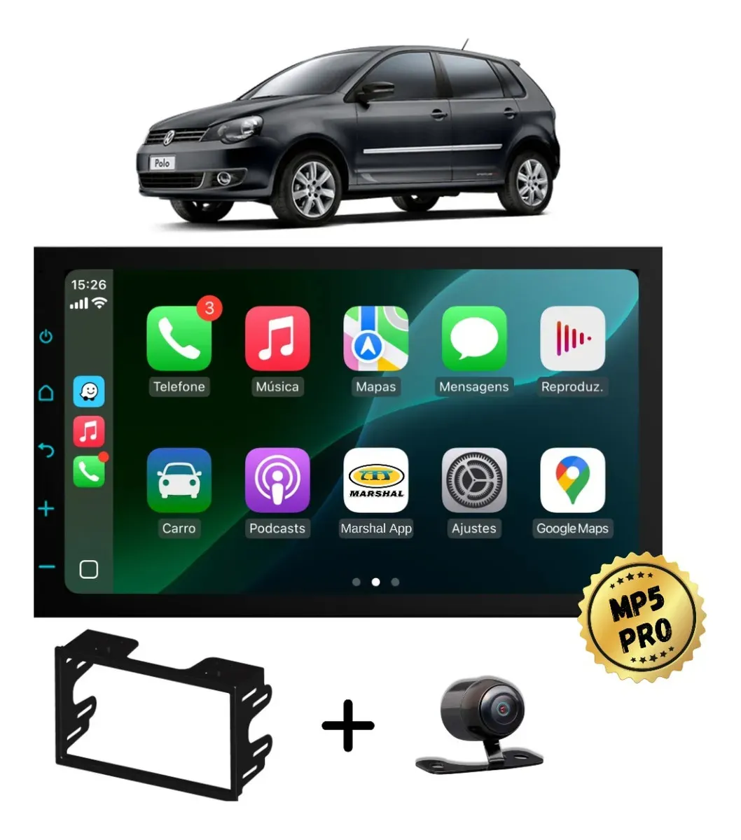 Kit Multimidia Mp5 Pro+ 7'' Para Volkswagen Polo 2003 A 2017