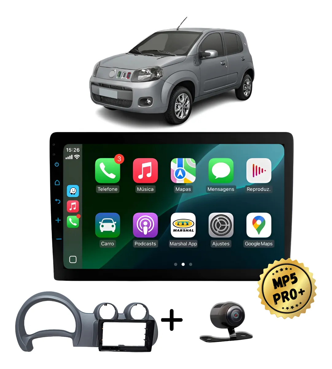 Kit Multimidia Mp5 Pro+ 9  Fiat Uno Vivace 2010 2011 À 2016 Cinza