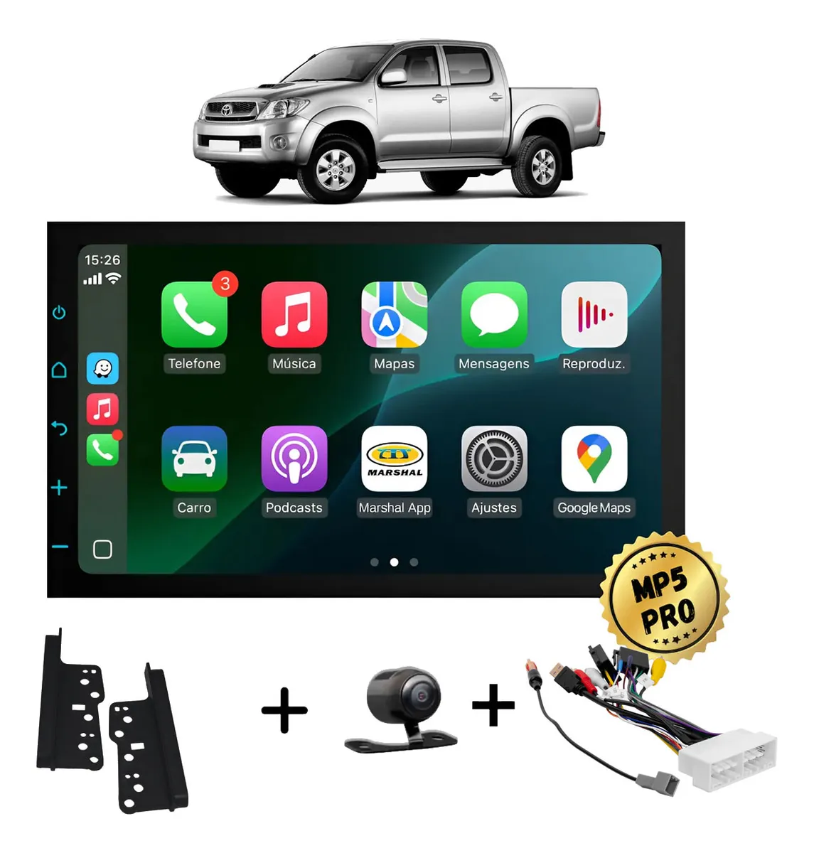 Kit Multimidia Mp5 Pro+ 7' Hilux Sw4 2006/2011 C/ Chicote