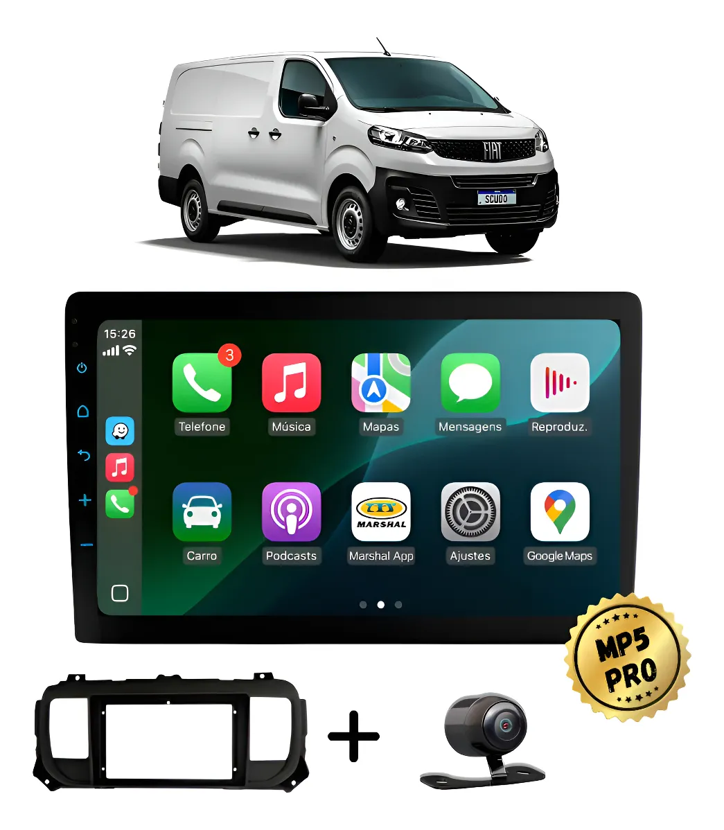 Kit Multimidia Mp5 Pro+ 9'' Fiat Scudo 2017 Até 2024