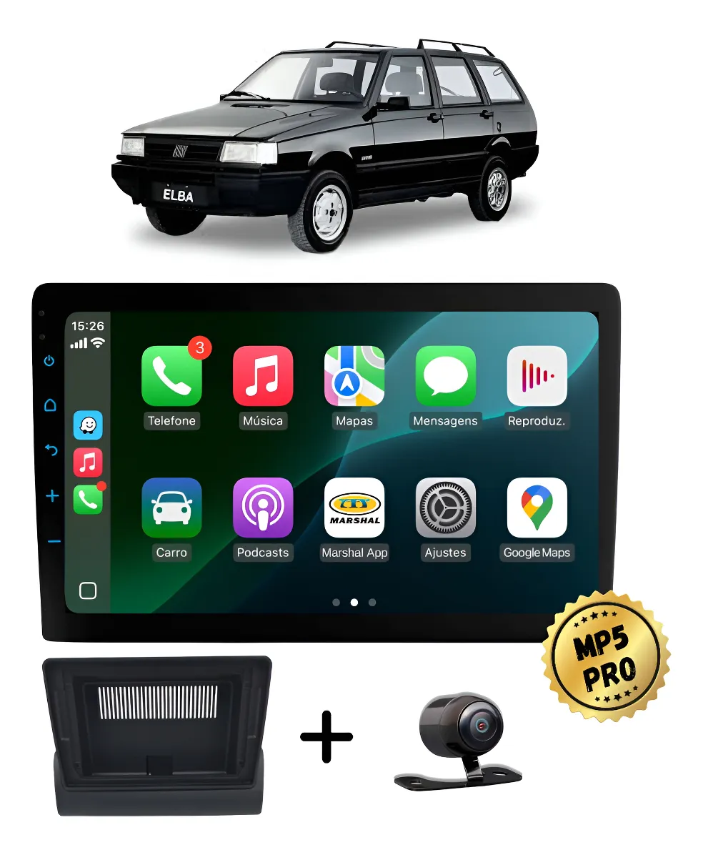 Kit Multimidia Mp5 Pro+ 9'' Fiat Elba 1994 1995 1996 Preto