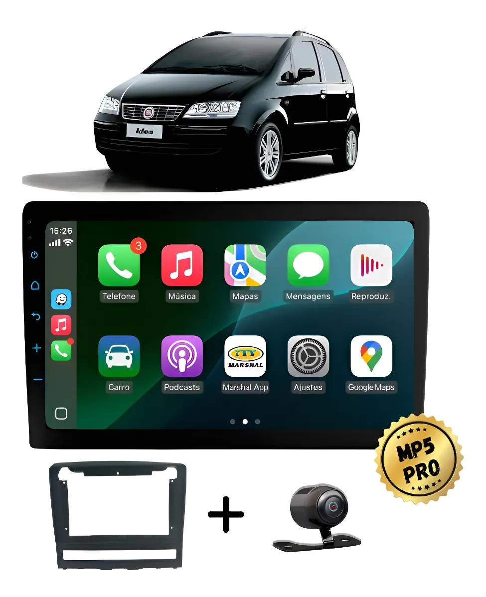 Kit Multimidia Mp5 Pro+ 9'' Fiat Idea 2008/2012