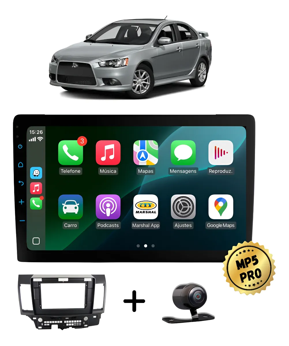 Kit Multimidia Mp5 Pro+ 9'' Mitsubishi Lancer 2008/2019 Preto
