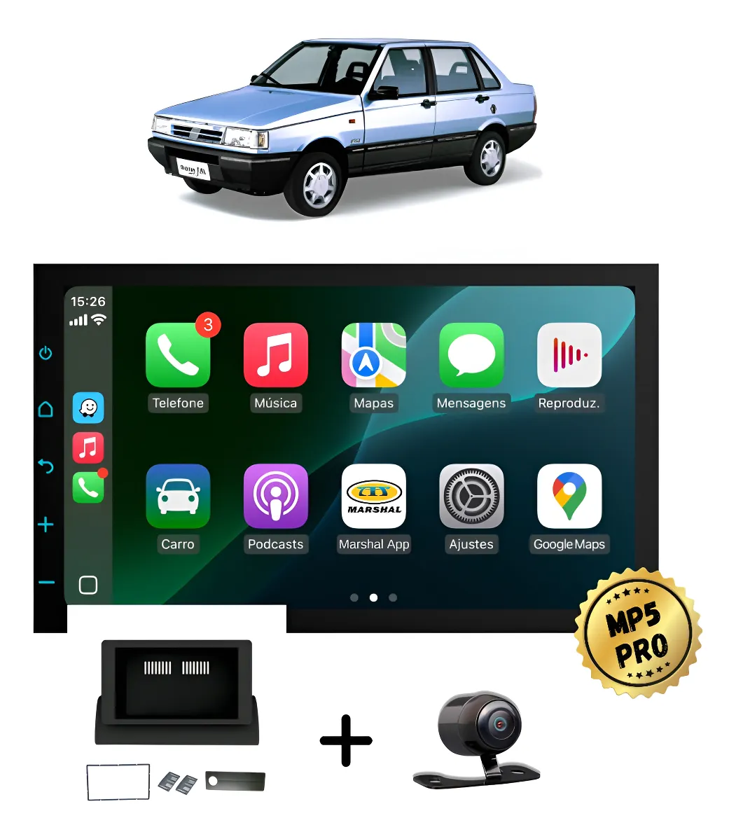 Kit Multimidia Mp5 Pro+ 7' Fiat Prêmio 1994 Preto