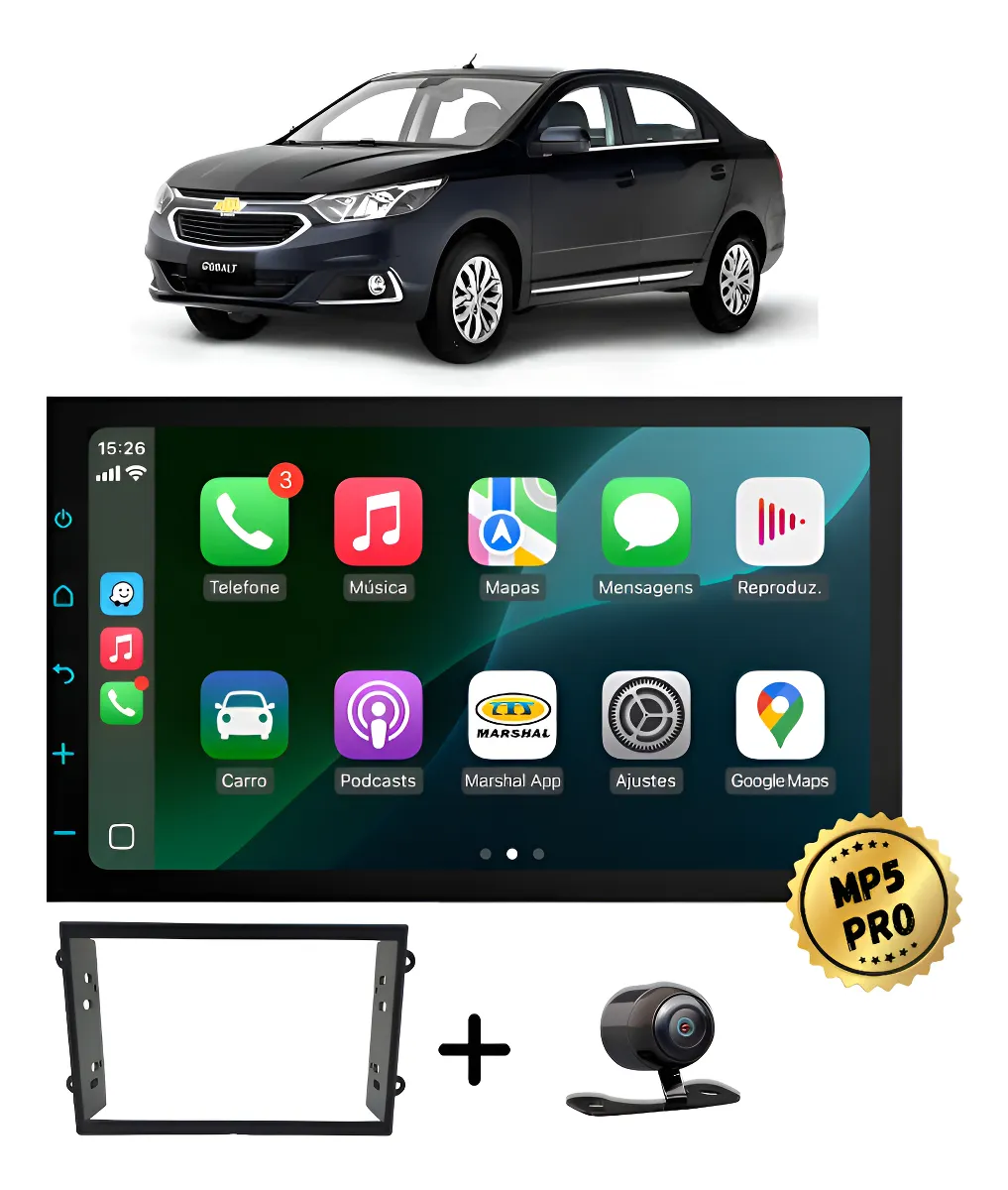 Kit Multimidia Mp5 Pro+ 7'' Chevrolet Cobalt 2011/2013 Preto
