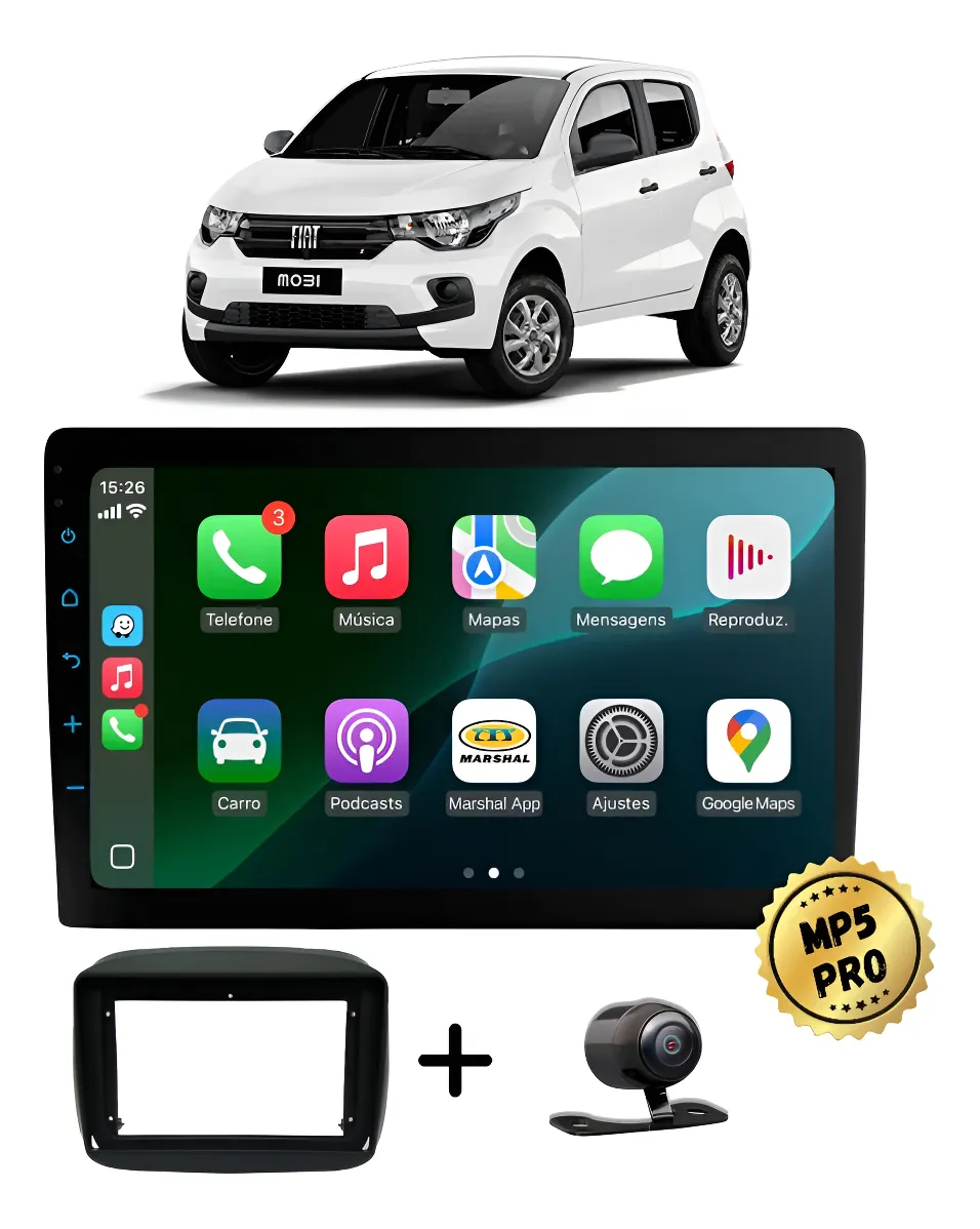 Kit Multimidia Mp5 Pro+ 9'' Fiat Mobi 2016 a 2025