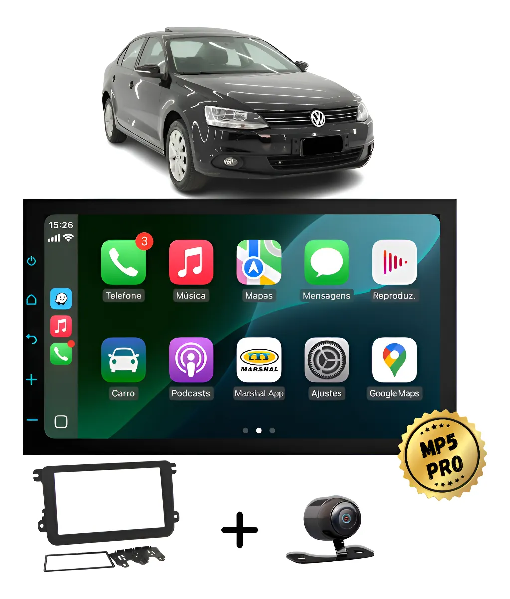 Kit Multimidia Mp5 Pro+ 7' Jetta 2008 2009 2010 2011 À 2017 Preta