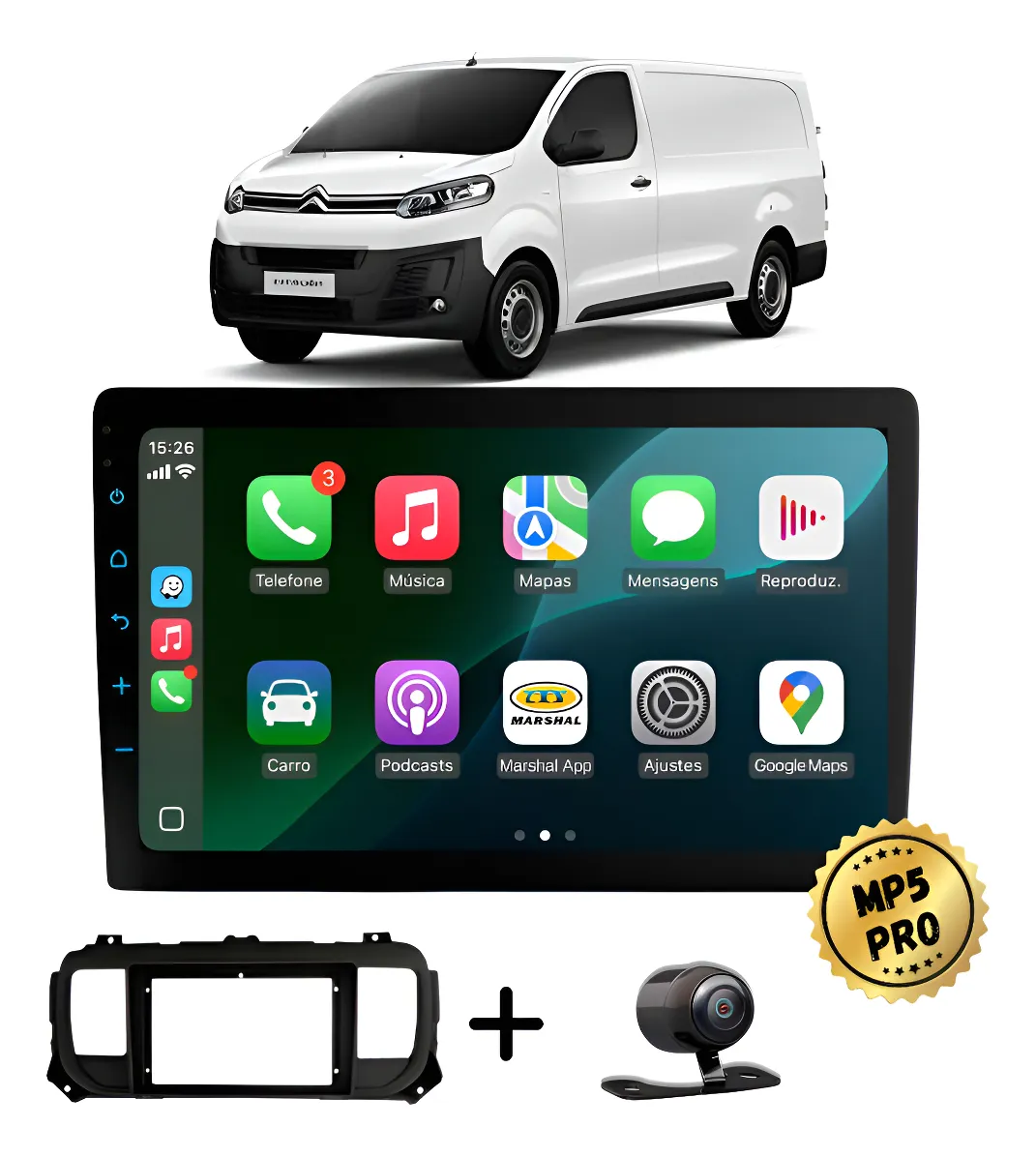 Kit Multimidia Mp5 Pro+ 9'' Scudo Jumpy Expert 2017/2024 Preto