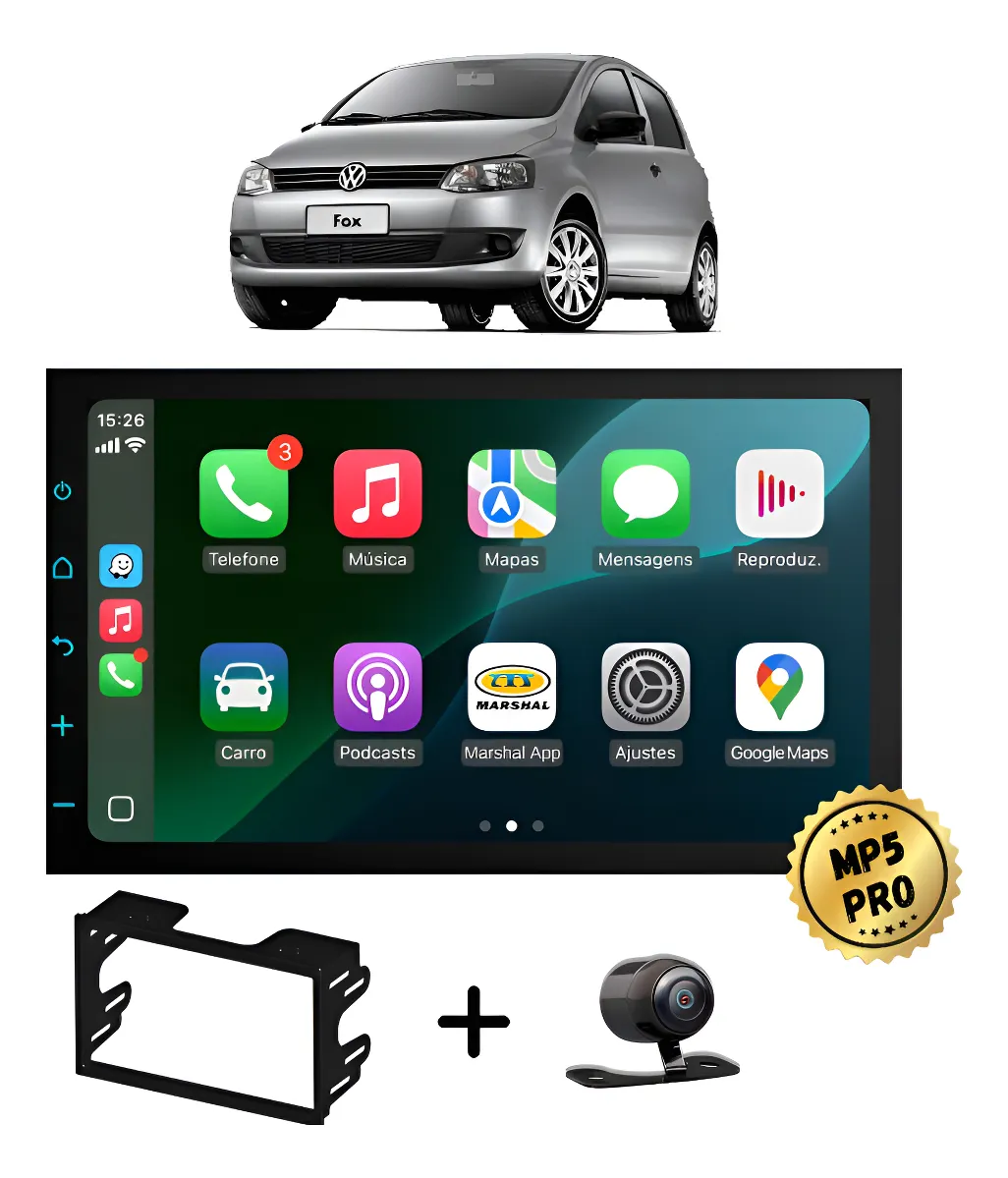 Kit Multimidia Mp5 Pro+ 7 Vw Fox G2 2009 2010 2011 2012 Preto