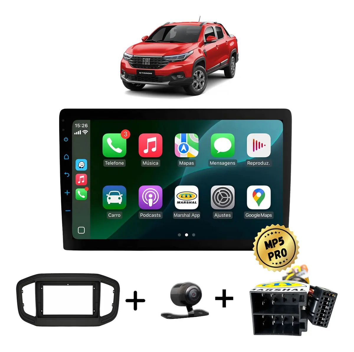 Kit Multimidia Mp5 Pro+ 9'' Fiat Strada 2021 Em Diante