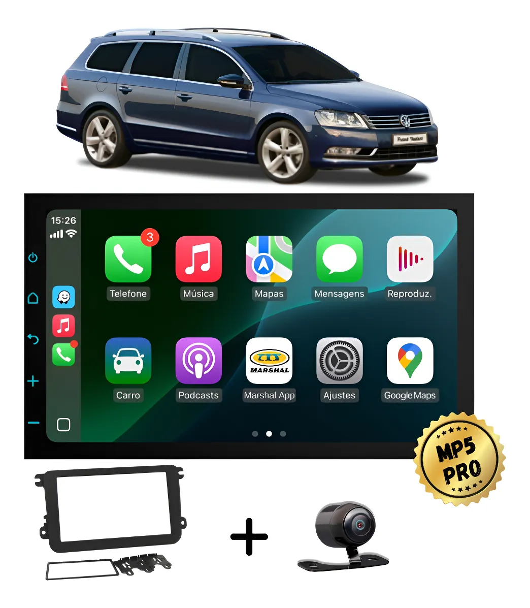Kit Multimidia Mp5 Pro+ 7' Passat Variant 2010 2011 À 2015 Preta