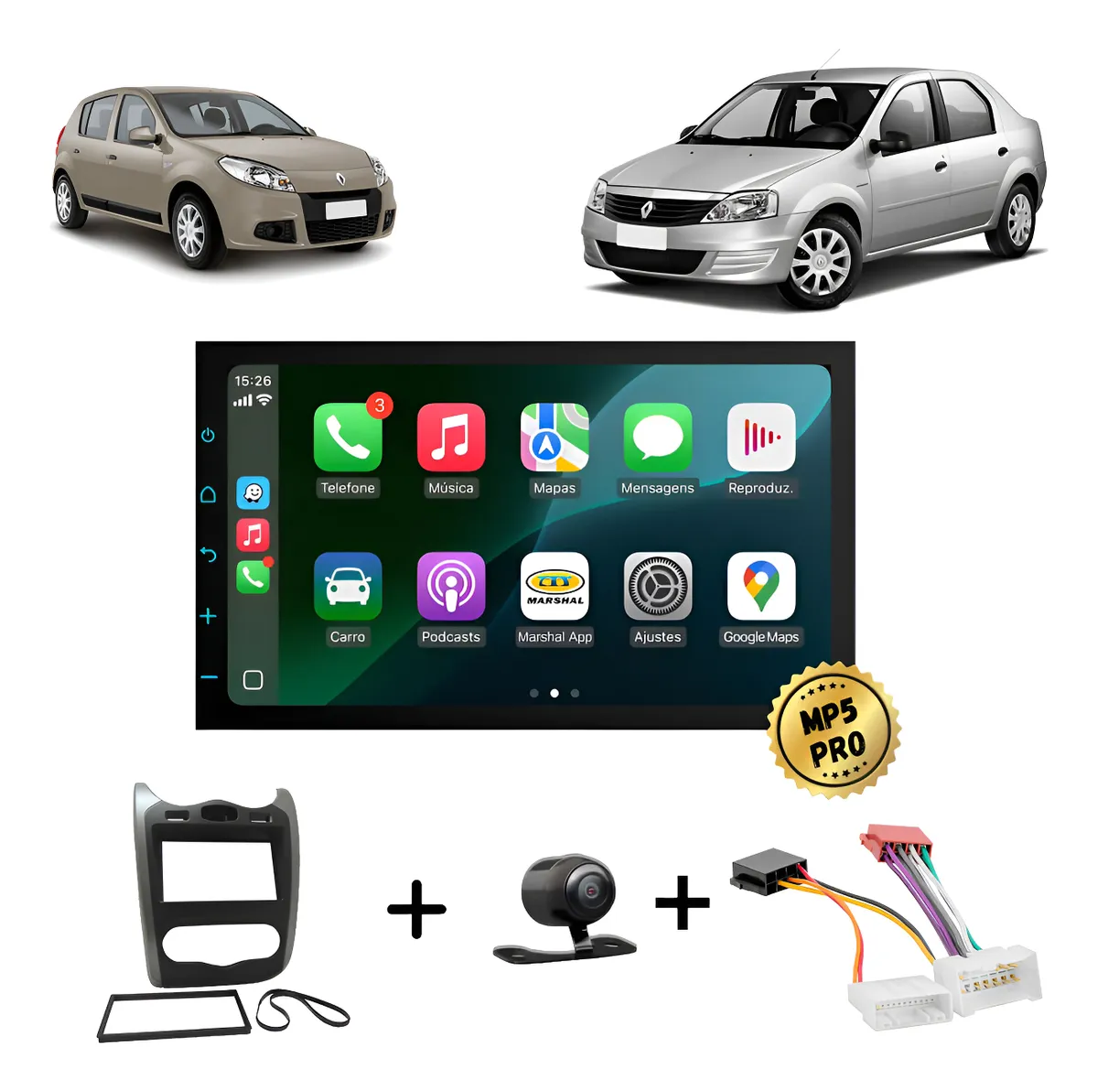 Kit Multimidia Mp5 Pro+ 7  Renault Logan 2012/2013 Preta