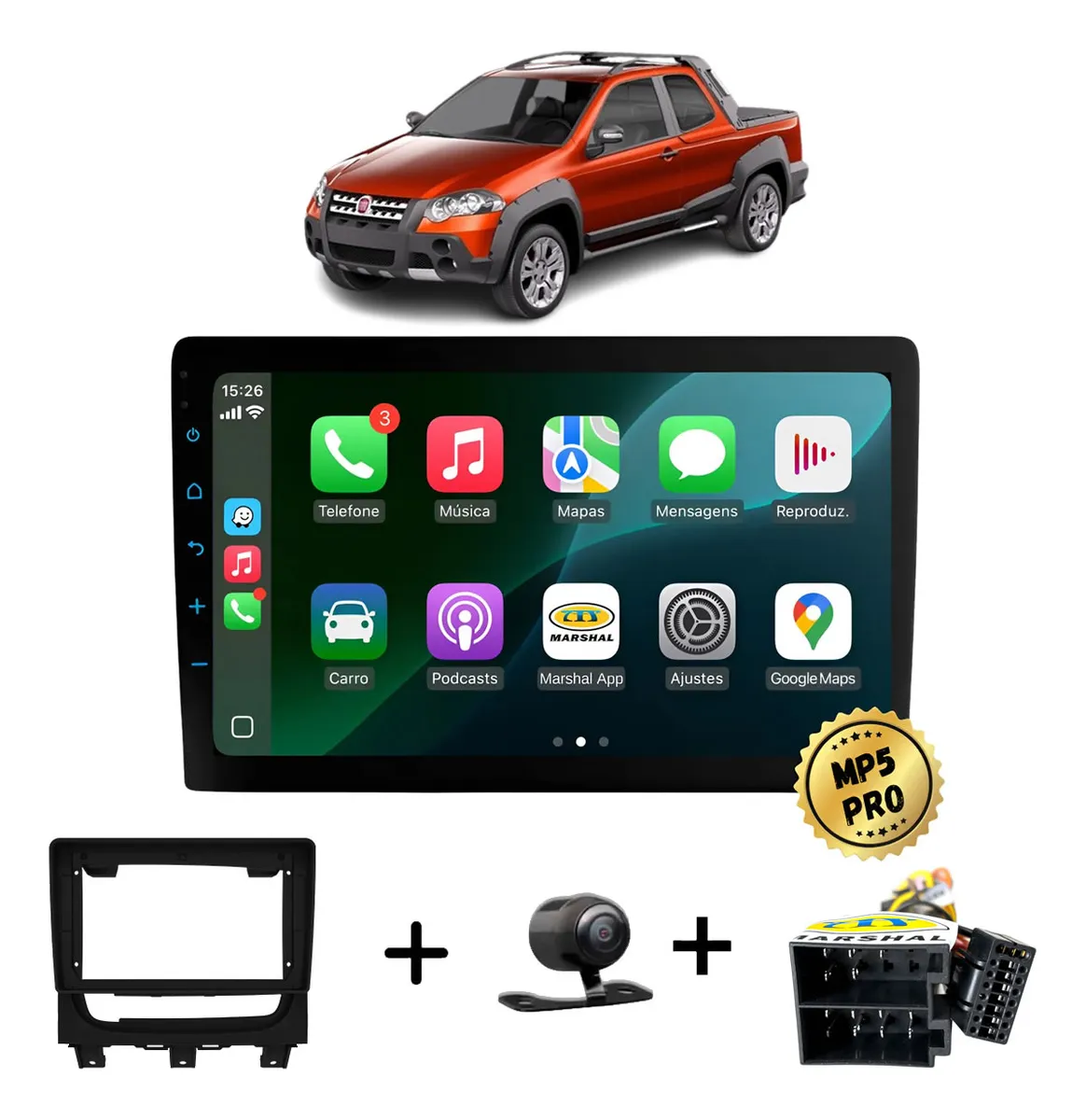 Kit Multimidia Mp5 Pro+ 9'' Fiat Strada Adventure  2013/2019
