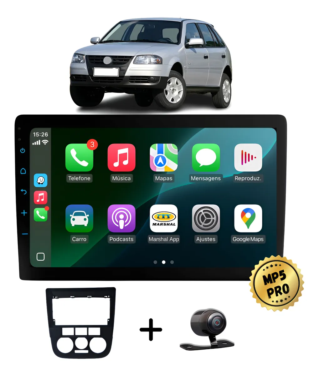 Kit Multimidia Mp5 Pro+ 9'' Volkswagen Gol G4 2005 A 2008 Preto