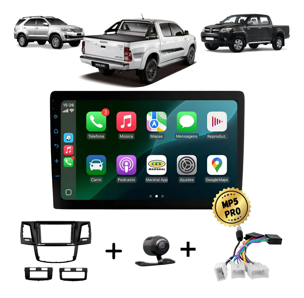 Kit Multimidia Mp5 Pro+ 9' Hilux 06/15 Digital, C/ Chicote Black Piano