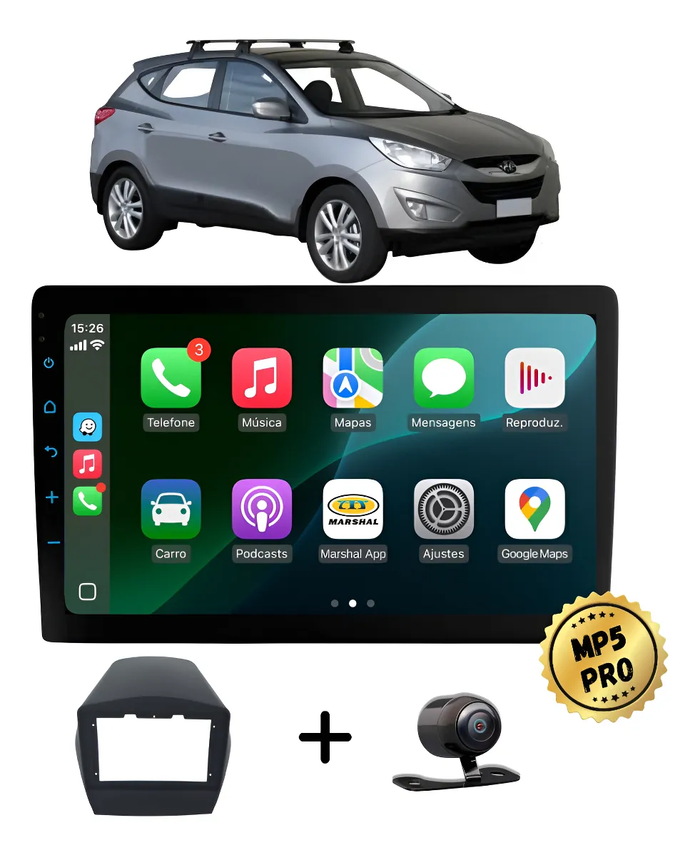 Kit Multimidia Mp5 Pro+ 9'' Hyundai Ix35 2010 Até 2022 Preto