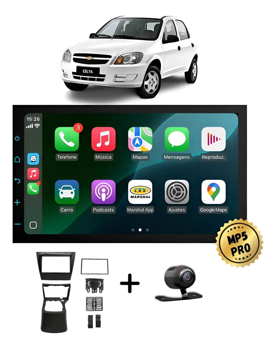 Kit Multimidia Mp5 Pro+ 7'' Chevrolet Celta G2 2007/2015