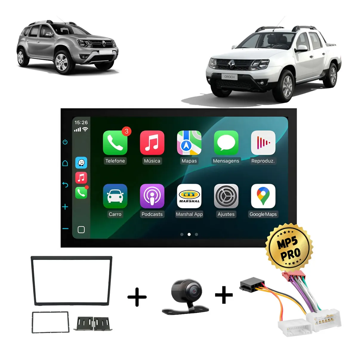 Kit Multimidia Mp5 Pro+ 7 Duster 2018 2019 2020 2021 S/radio Preta