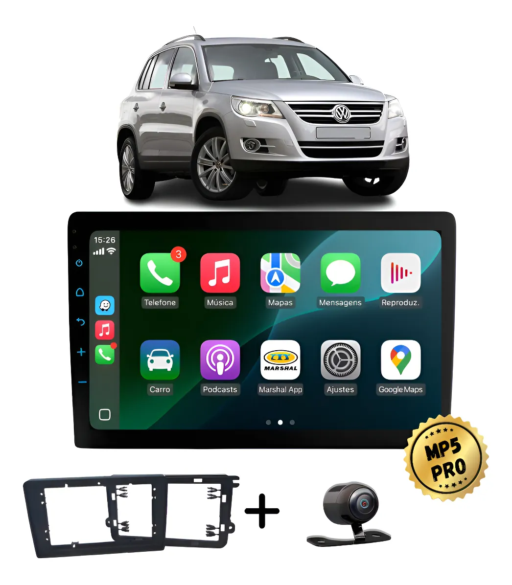 Kit Multimidia Mp5 Pro+ 9  Tiguan 2008/2017 Jetta 2008/2017 Preto