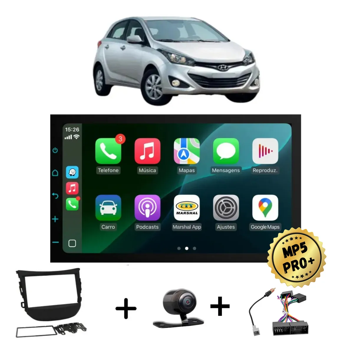 Kit Multimidia Mp5 Pro+ 7' Hyundai Hb20 2012/2019 C/ Chicote