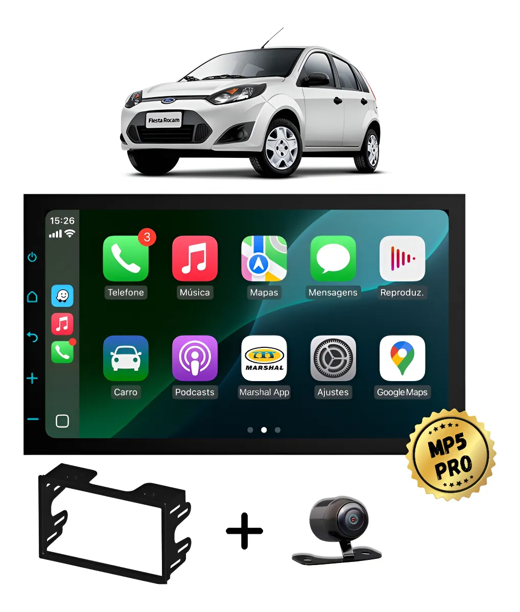 Kit Multimidia Mp5 Pro+ 7  Para Ford Fiesta 2002 A 2013 Preto