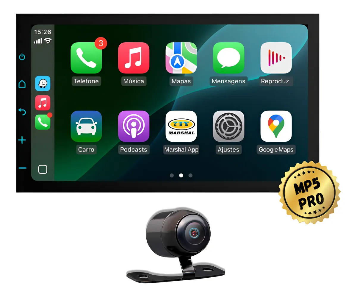 Central Multimidia Mp5 Pro+ 7' Carplay Android Auto + Câmera