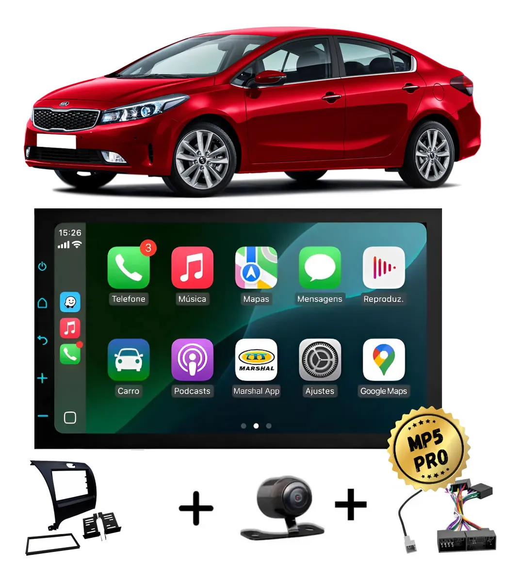 Kit Multimidia Mp5 Pro+ 7' Cerato 2014 2015 À 2019 +chicote Preta