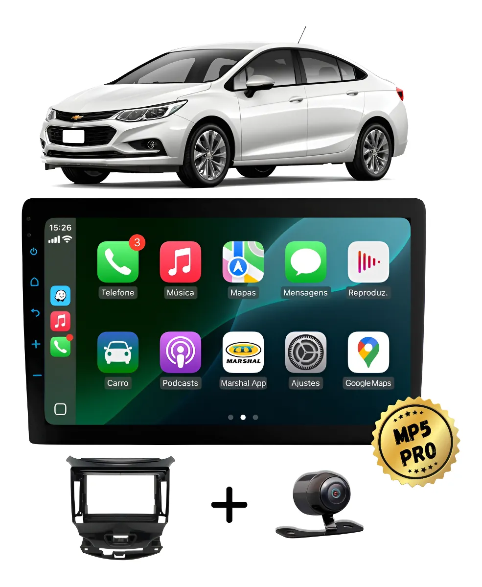 Kit Multimidia Mp5 Pro+ 9' Cruze 2017 2018 2019 Até 2023 Preto