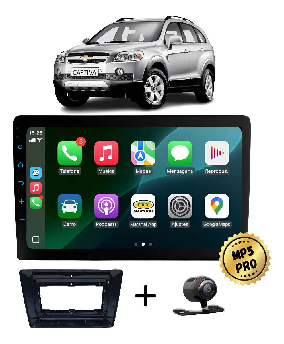 Kit Multimidia Mp5 Pro+ 9  Chevrolet Captiva 2009 Até 2014 Preto