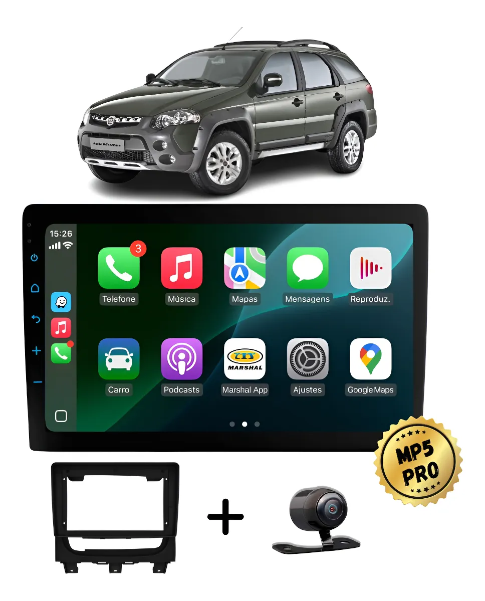Kit Multimidia Mp5 Pro+ 9'' Palio Week Adventure 2013/2019 Preto