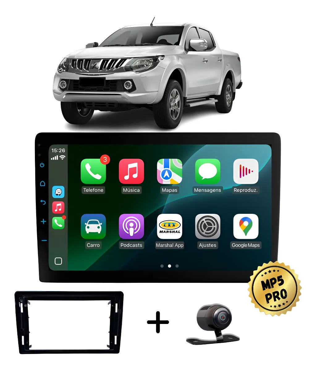 Kit Multimidia Mp5 Pro+ 9'' Mitsubishi L200 Triton 2017/2025 Black Piano