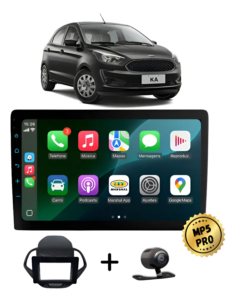 Kit Multimidia Mp5 Pro+ 9'' Ford Ka Freestyle 2019 2020 2021 Preto