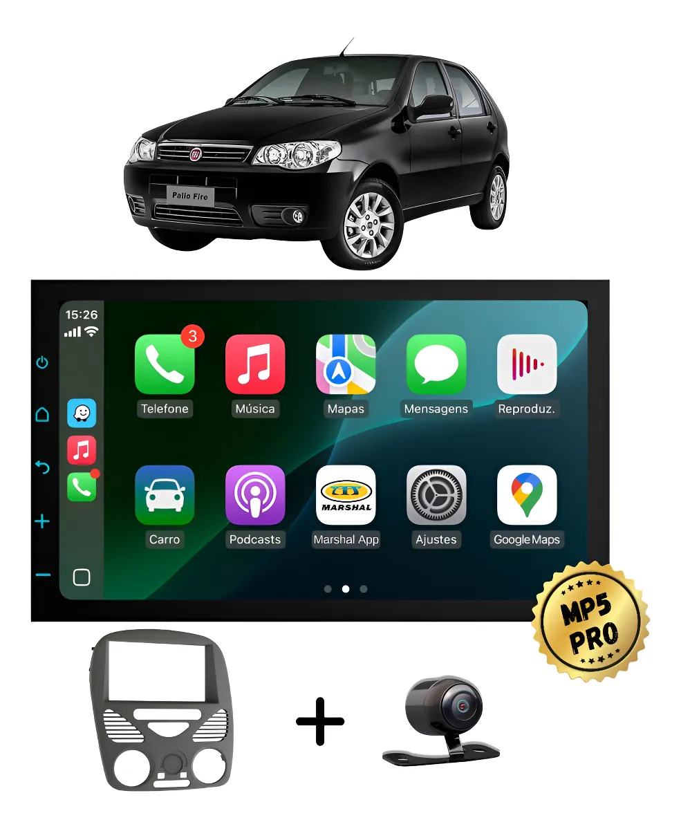Kit Multimidia Mp5 Pro+ 7 Palio 2002/2014 Painel Antigo S/ar Preto