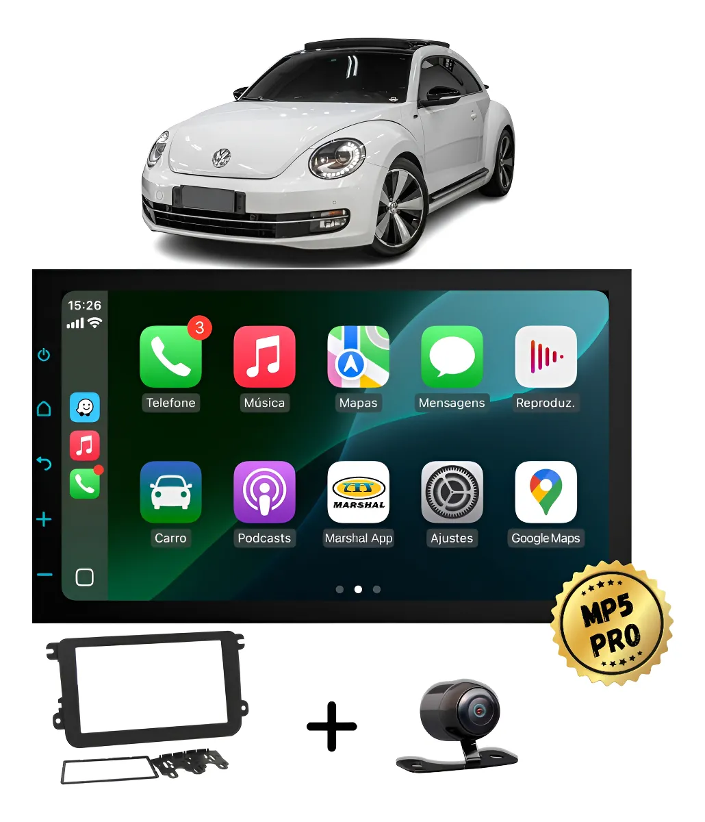 Kit Multimidia Mp5 Pro+ 7' Fusca 2011 2012 2013 Até 2019 Preta