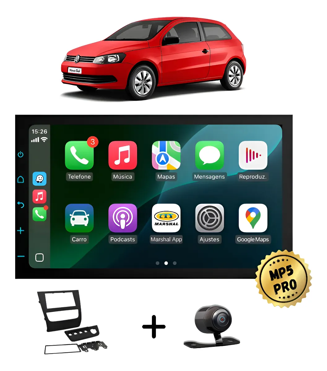 Kit Multimidia Mp5 Pro+ 7' Vw Gol Saveiro e Voyage G6 2014 2015 2016