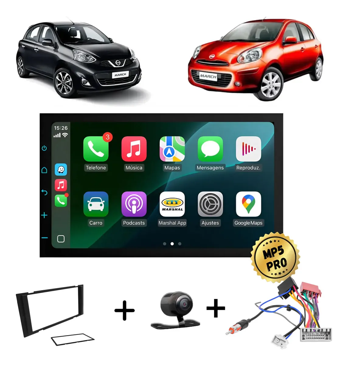 Kit Multimidia Mp5 Pro+ 7' March 2012/2019 C/ Chicote Preto