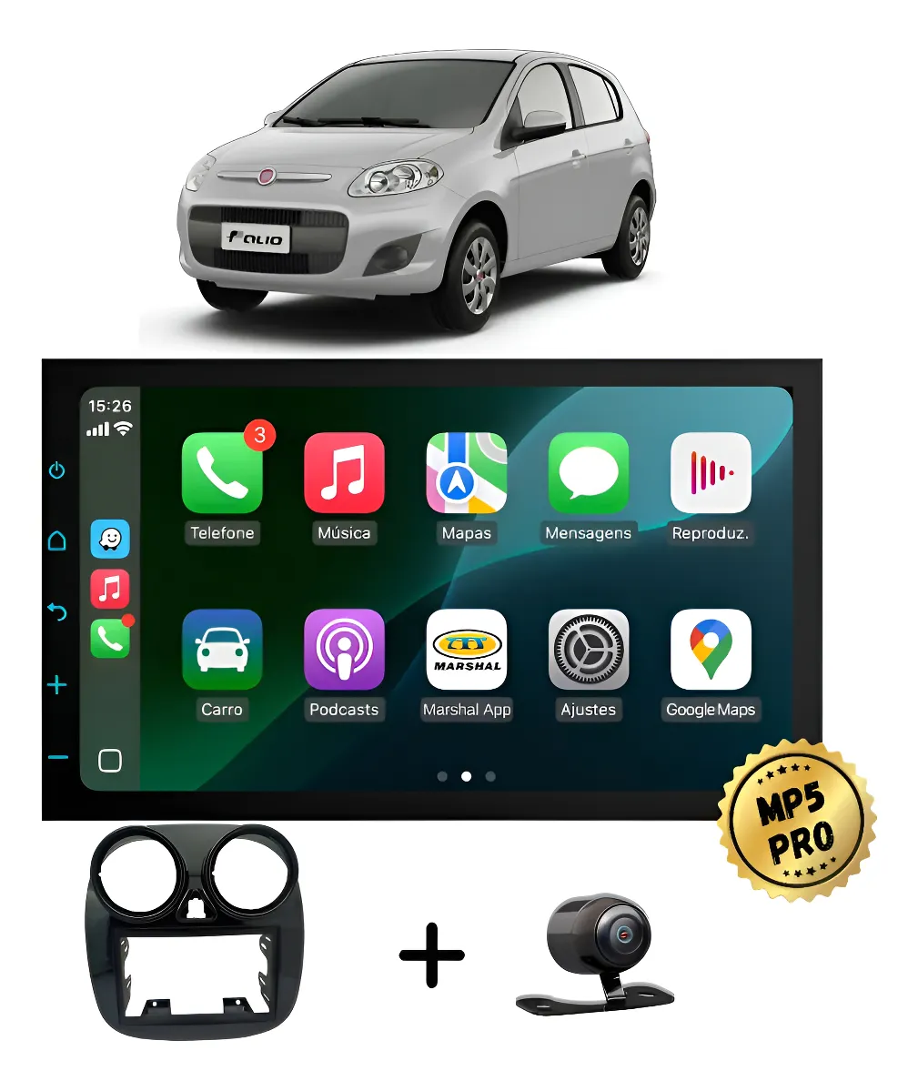 Kit Multimidia Mp5 Pro+ 7  Fiat Novo Palio 2012/2017
