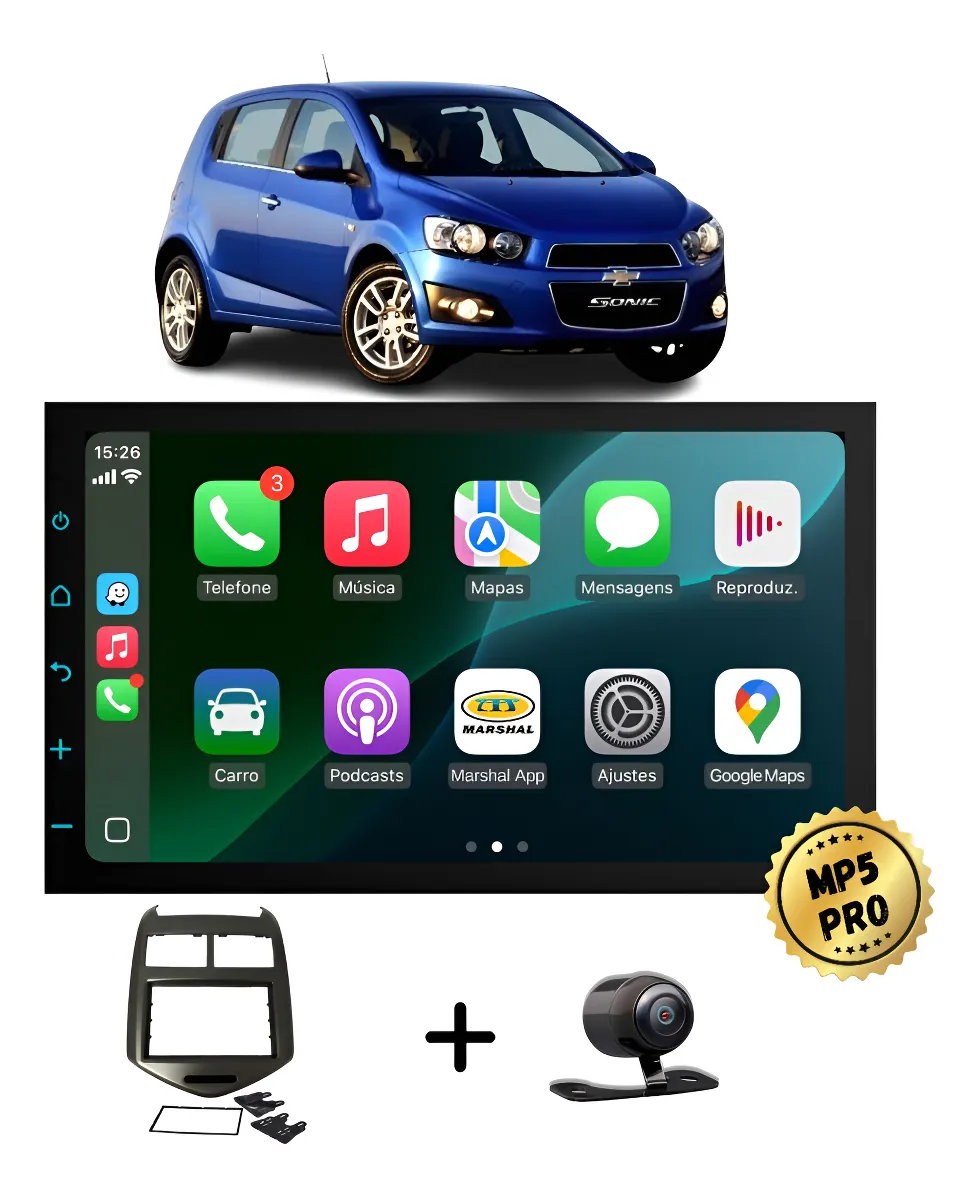 Kit Multimidia Mp5 Pro+ 7' Chevrolet Sonic 2012 2013 2014 Preto