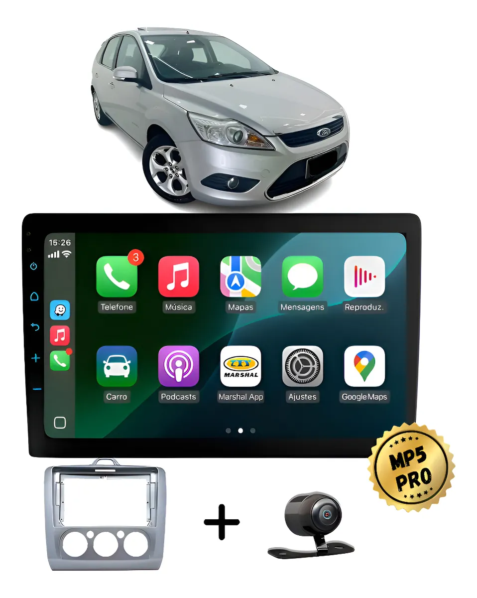 Kit Multimidia Mp5 Pro+ 9' Ford Focus C/ Ar Analóg 2009/2013 Prata 6050