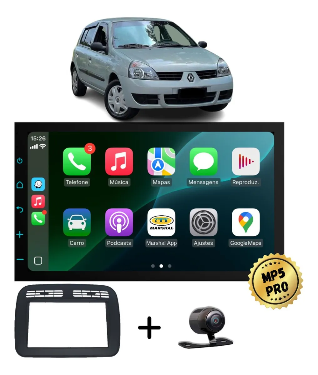 Kit Multimidia Mp5 Pro+ 7 Renault Clio 1998 1999 2000 À 2016 Preta