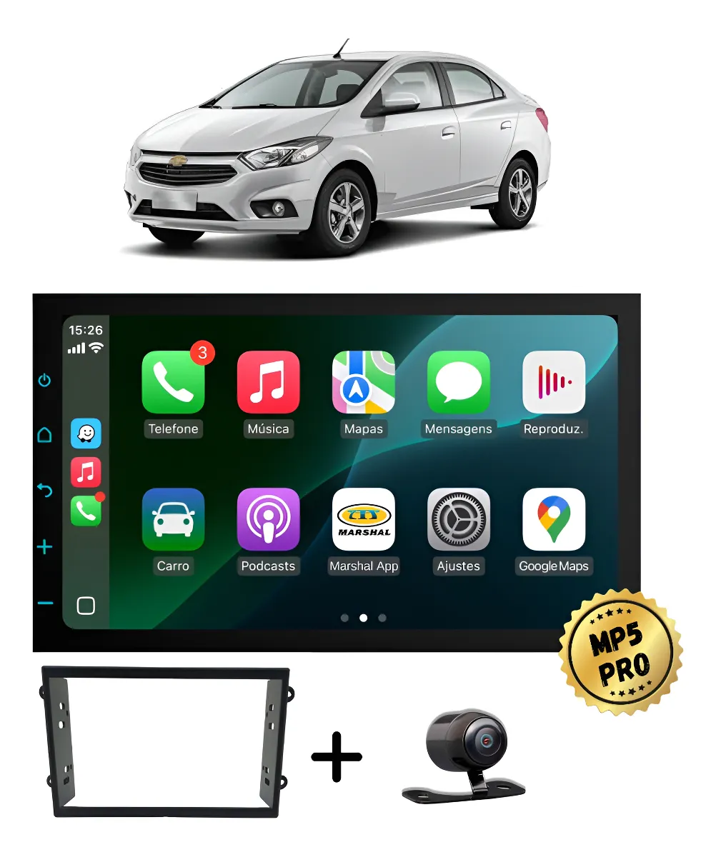 Kit Multimidia Mp5 Pro+ 7'' Chevrolet Prisma 2013/2016 Preto