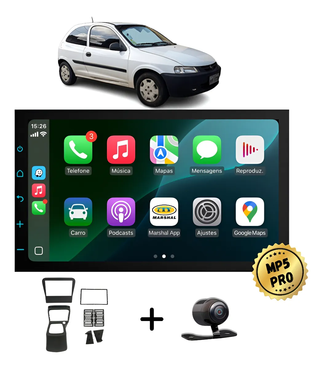 Kit Multimidia Mp5 Pro+ 7' Celta 2000 2001 2002 2003 À 2006 Preto