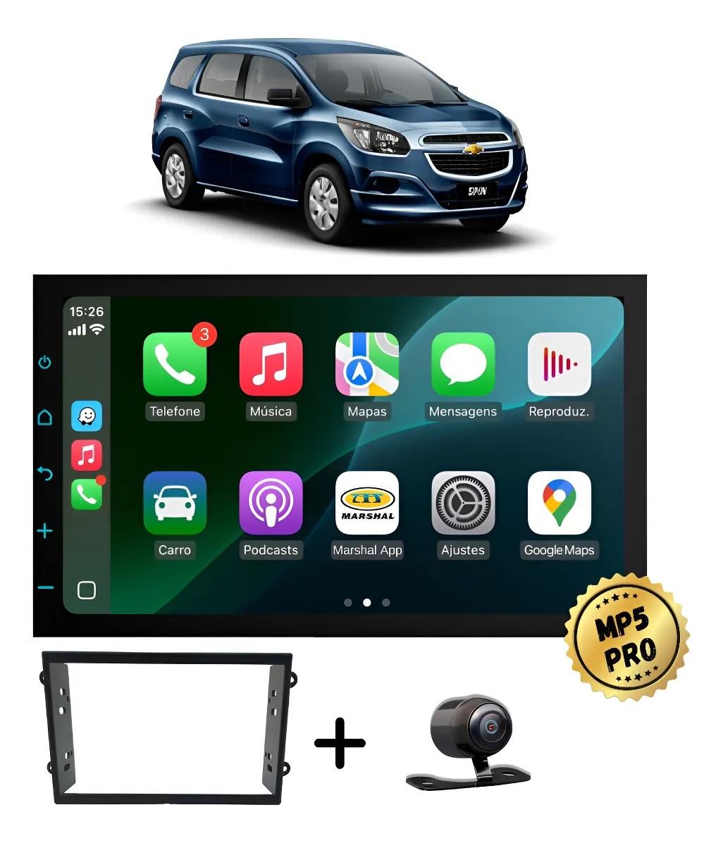 Kit Multimidia Mp5 Pro+ 7'' Chevrolet Spin Lt 2012/2016 Preto