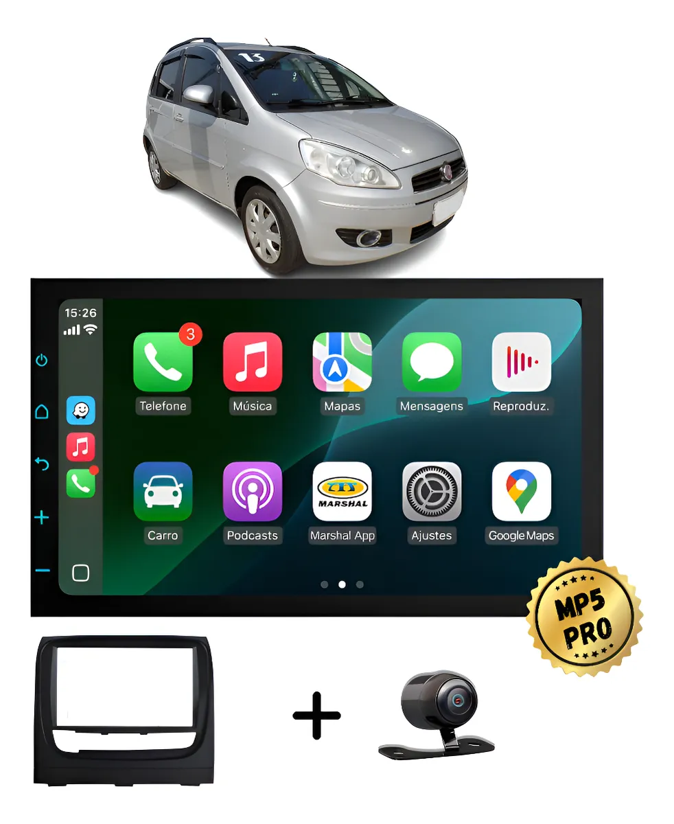 Kit Multimidia Mp5 Pro+ 7' Fiat Idea Adventure 2013 À 2018 Preto