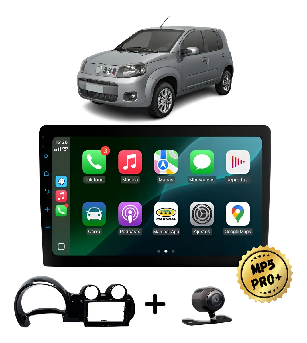 Kit Multimidia Mp5 Pro+ 9  Fiat Uno Vivace 2010 2011 À 2016 Black Piano